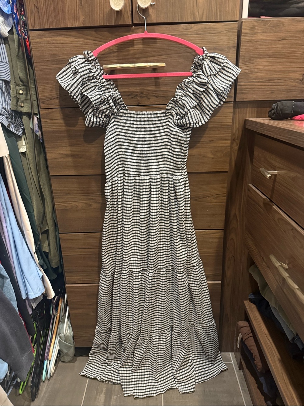 Promesa Black and White Striped Puff-Sleeve Maxi Dress